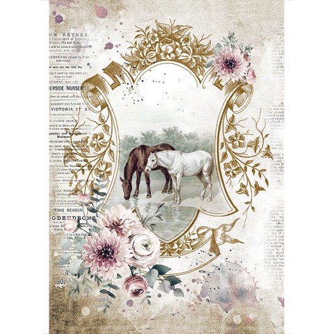 Romantic Horses Carta Riso A4